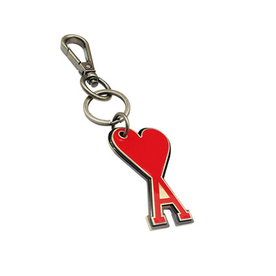 Heart shaped hang tag hook buckle keychain, red drip glue hanging tag keydog buckle