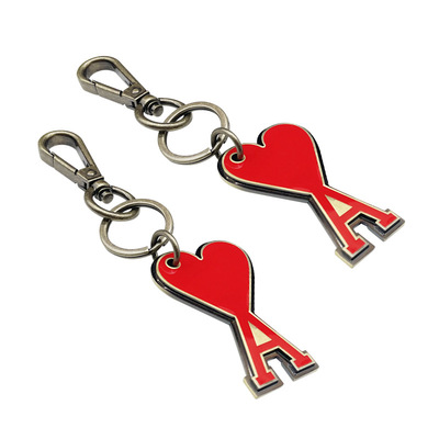 Heart shaped hang tag hook buckle keychain, red drip glue hanging tag keydog buckle