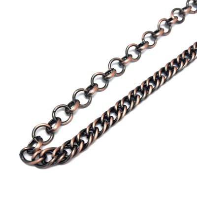 Brushed antique copper bag with decorative chain, shoulder bag decorative chain