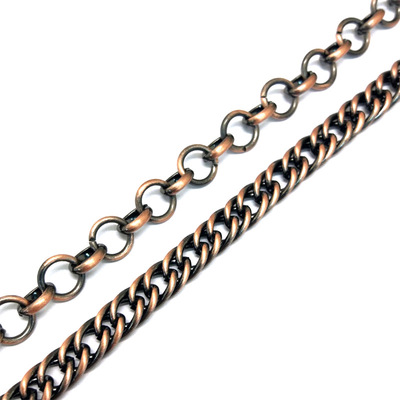 Brushed antique copper bag with decorative chain, shoulder bag decorative chain